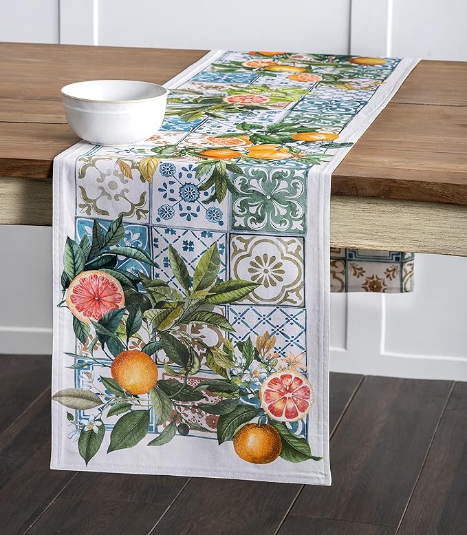 Maison d' Hermine Table Runner 100% Cotton Double Layer Table Runners 72 inches Long Decorative for Home Kitchen Dining Party Baby Shower Wedding Bridal Shower Spring Summer (Agrume, 14.50" x 72")
