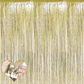 4 Pack Light Gold Fringe Curtain Backdrop, 3.2Ft x 6.6Ft Metallic Tinsel Foil Fringe Streamers Background for Photo Booth Birthday Wedding Baby Shower Carnival Easter Mother’s Day Party Decorations