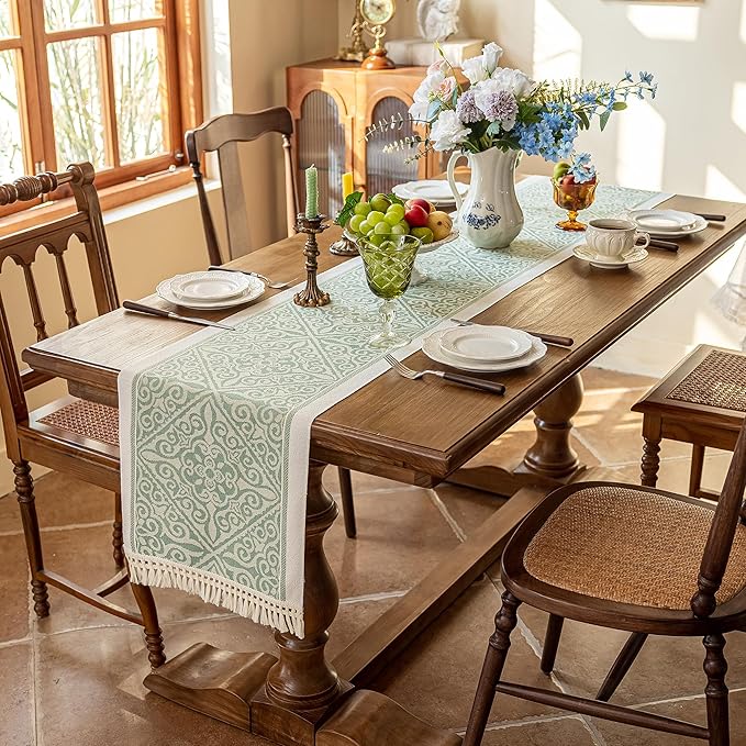 Table Runners 83 Inches,Waterproof Boho Table Runner with Tassel Fringe,Table Runner for Party Coffee Table