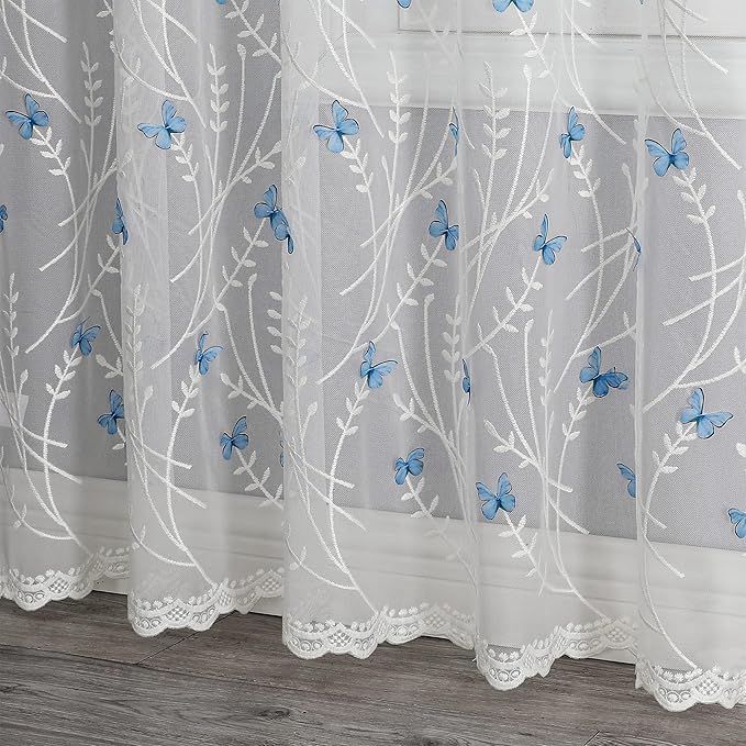 VISIONTEX White Sheer Voile Curtains, Decorative White Embossed Drip Rod Pocket Window Drapes for Home Kitchen, Living Room and Bedroom 54 x 63 Inch, Set of 2 Curtain Panels