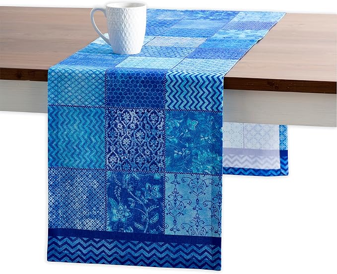 Maison d' Hermine Table Runner 100% Cotton Single Layer Table Runners 72 inches Long Decorative for Kitchen Dining Party Baby Shower Wedding Bridal Shower Spring Summer (Indigo Love, 14.50" x 72")
