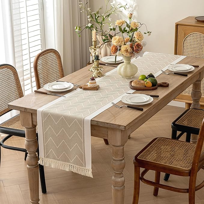 Table Runners 83 Inches,Waterproof Boho Table Runner with Tassel Fringe,Table Runner for Party Coffee Table