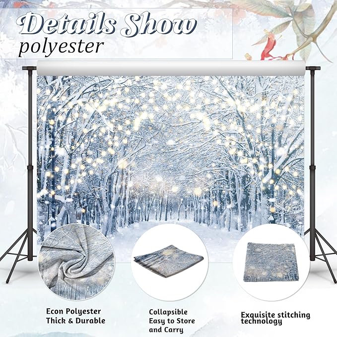 10x8FT Winter Snowy Scene Photography Backdrop Wonderland Snowflake Tree Snow Background Bokeh Glitter White Snow Forest Landscape Party Photo Booth Studio Props
