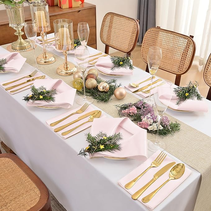 12 Pieces Light Pink Satin Napkins, 17" x 17" Square Table Napkins, Silky Soft Smooth Washable Napkins for Restaurant, Weddings, Dinner, Party Decoration