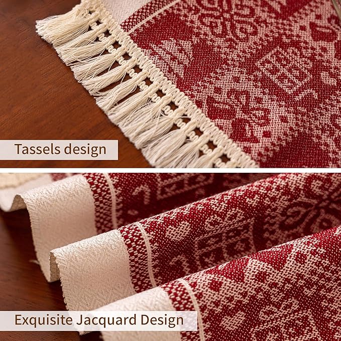 Table Runners 63 Inches,Christmas Tree Table Runner with Tassel Fringe,Gift Table Runner for Party，Coffee Table, Festival