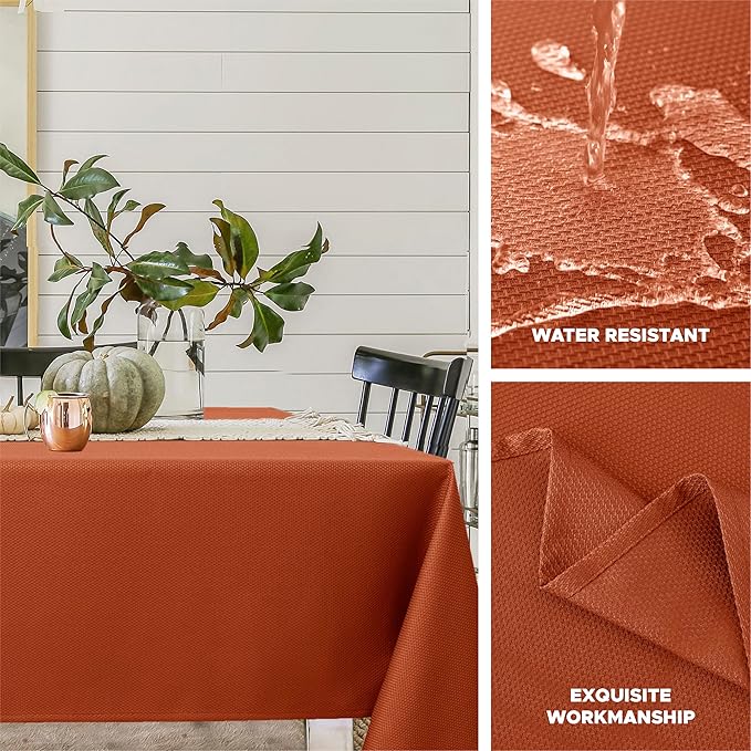 Biscaynebay Fall Tablecloth Textured Fabric Square Tablecloths 60x60 Inch, Rust Thanksgiving Autumn Harvest Water Resistant Fabric Tablecloths for Kitchen, Dining, Wedding, PartiesMachine Washable