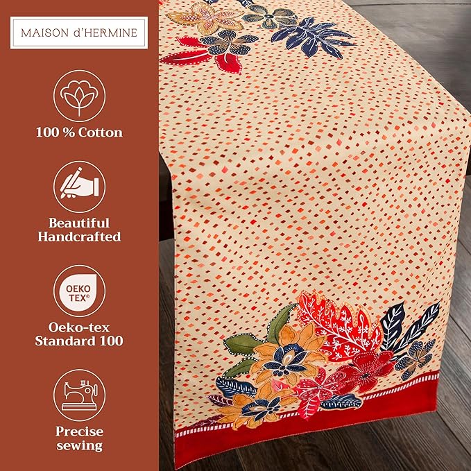 Maison d' Hermine Table Runner 100% Cotton Double Layer Table Runners 108 inches Long for Thanksgiving Christmas Decorations Home Kitchen Dining Party Wedding (Kalahari, 14.5" x 108")