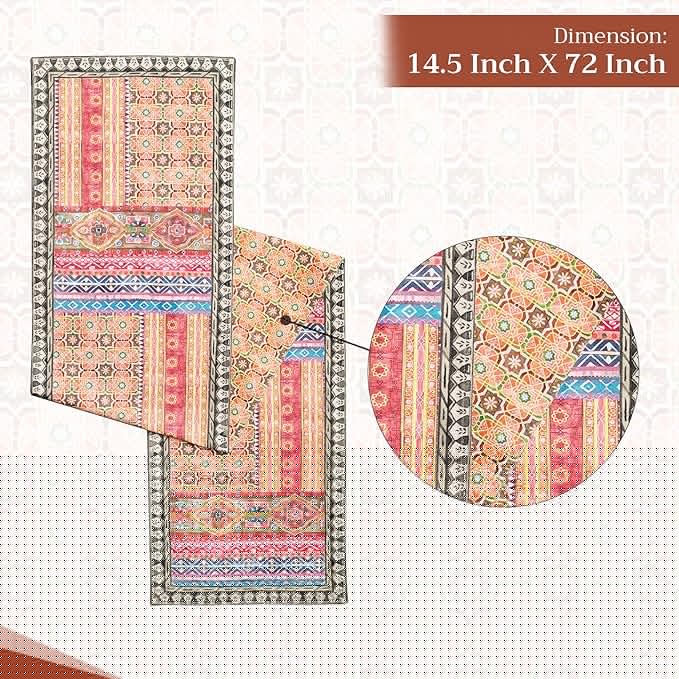 Maison d' Hermine Table Runner 100% Cotton Double Layer Table Runners 72 inches Long for Thanksgiving Christmas Decorations Home Kitchen Dining Party Wedding (Ispahan, 14.5" x 72")