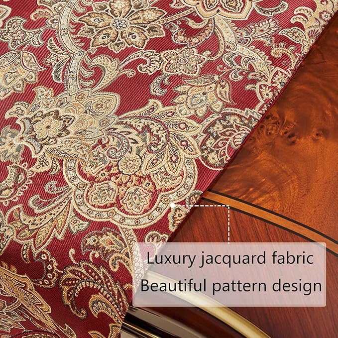 Luxury Vintage Table Runner 120 inches Long Embroidery Jacquard Fabric with Multi-Tassels Table Runners for Dining Room Dresser Wedding Christmas Thanksgiving Party Decorations (Red, 12X120inch)