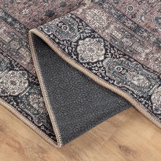 Bloom Rugs Washable Non-Slip 6' x 9' Rug - Cream/Green Traditional Medallion Area Rug for Living Room, Bedroom, Dining Room, and Kitchen - Exact Size: 6' x 9'