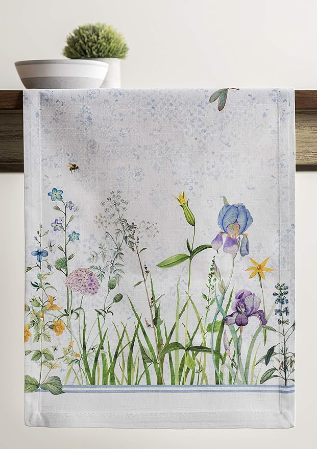 Maison d' Hermine Table Runner 100% Cotton Single Layer Table Runners 108 inches Long Decorative for Home Kitchen Dining Party Wedding Bridal Shower Spring Summer (Fleurs De Mai, 14.50" x 108")