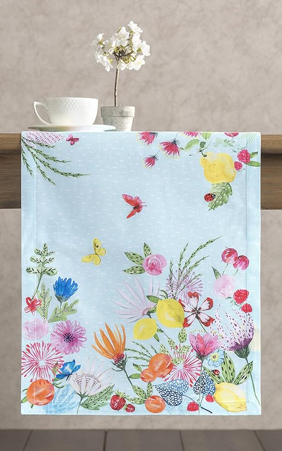 Maison d' Hermine Table Runner 100% Cotton Single Layer Table Runners 72 inches Long Decorative for Home Kitchen Dining Party Wedding Bridal Shower Spring Summer (Jardin D'Ete - Mint, 14.50" x 72")