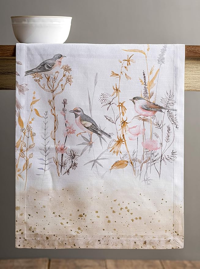 Maison d' Hermine Table Runner 100% Cotton Single Layer Table Runners 108 inches Long Decorative for Home Dining Party Wedding Bridal Shower Spring Summer (Meadow Florals - Beige, 14.50" x 108")