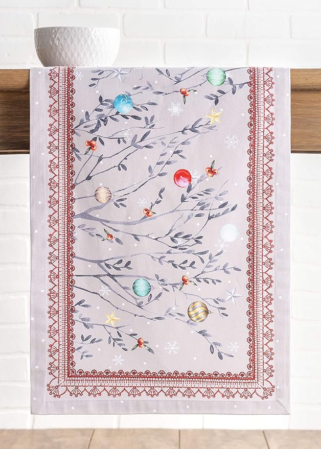 Maison d' Hermine Table Runner 100% Cotton Single Layer Table Runners 36 inches Long for Thanksgiving Christmas Decorations Home Kitchen Dining Party Wedding (Fairy Christmas, 14.5" x 36")