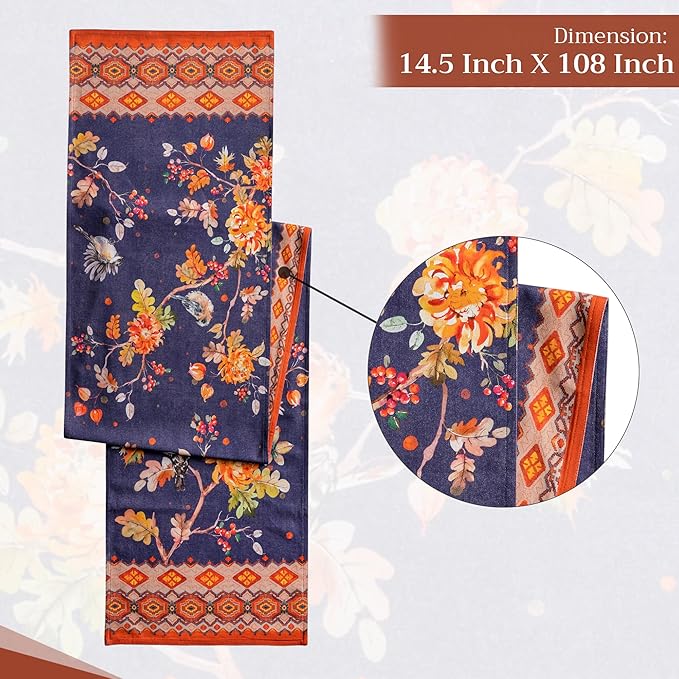 Maison d' Hermine Table Runner 100% Cotton Double Layer Table Runners 108 inches Long for Thanksgiving Christmas Decorations Home Kitchen Dining Party Wedding (Kelim - Infinity, 14.5" x 108")