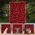 Artificial Flower Wall Panels, Luxury 5D Silk Red Rose Backdrop Decor for Wedding Celebrations, Festive Party and Home Decorating, Quick Assembly and Storage, both Eco ＆ Pet Friendly, 4ft*8ft.
