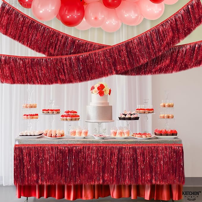 KatchOn, XtraLarge Red Fringe Banner - Pack of 2 | Ceiling Tinsel for Red Streamers Party Decorations | Streamers for Cherry Party Decorations, Bridal Shower Decor, Halloween, Christmas Decorations