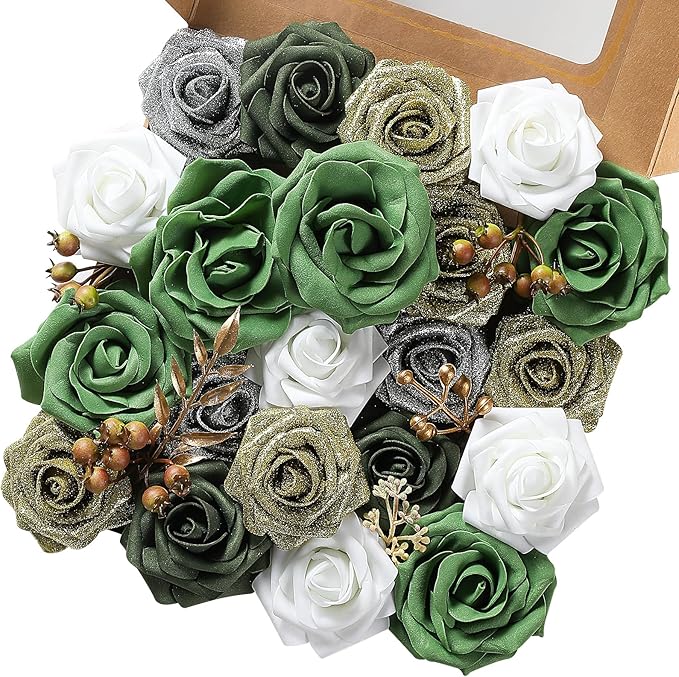 Christmas Artificial Flowers Poinsettia Flower Mix Silk Flowers Fake Roses with Stems for DIY Table Centerpieces Christmas Tree Xmas Wreath Holiday Home Party Decor