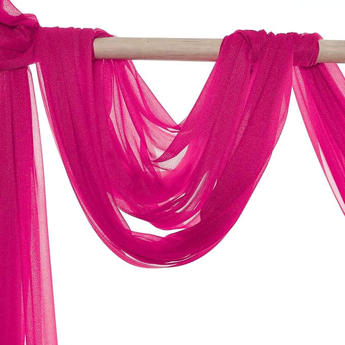 VDS Pack of 1 Panel (30 Inch X 50 Feet) Wedding Arch Draping Fabric Sheer Chiffon Fabric Drapery for Wedding Ceremony Reception Swag Backdrop Canopy Chuppah ARBO Altars Decoration (Hot Pink)