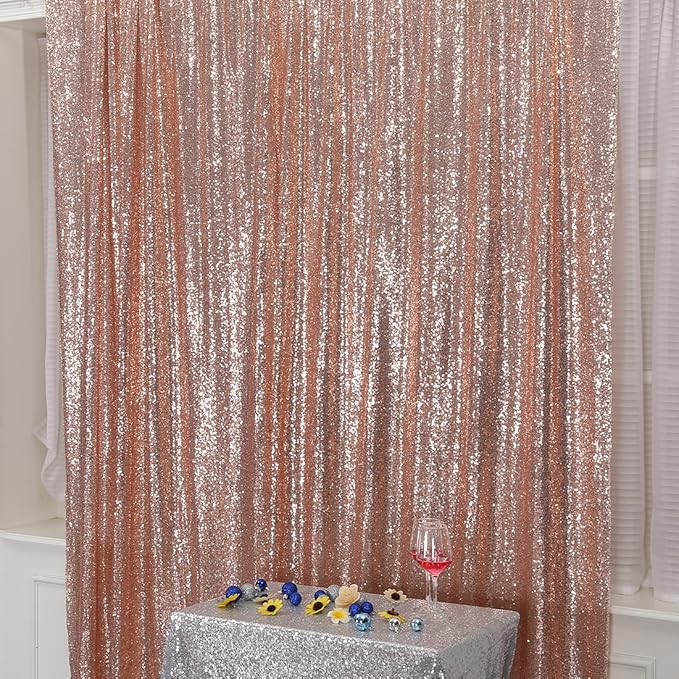 Poise3EHome 7FT x 7FT Rose Gold Sequin Photography Backdrop Curtain for Party Decoration, Rose Gold