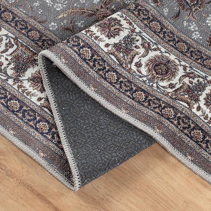 Bloom Rugs Washable Non-Slip 3' x 5' Rug - Slate Gray Traditional Oriental Area Rug for Living Room, Bedroom, Dining Room, and Kitchen - Exact Size: 3' x 5'