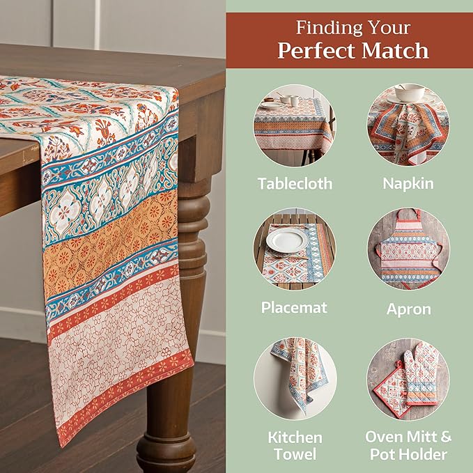 Maison d' Hermine Table Runner 100% Cotton Double Layer Table Runners 72 inches Long for Thanksgiving Christmas Decorations Home Kitchen Dining Party Wedding (Romane, 14.5" x 72")