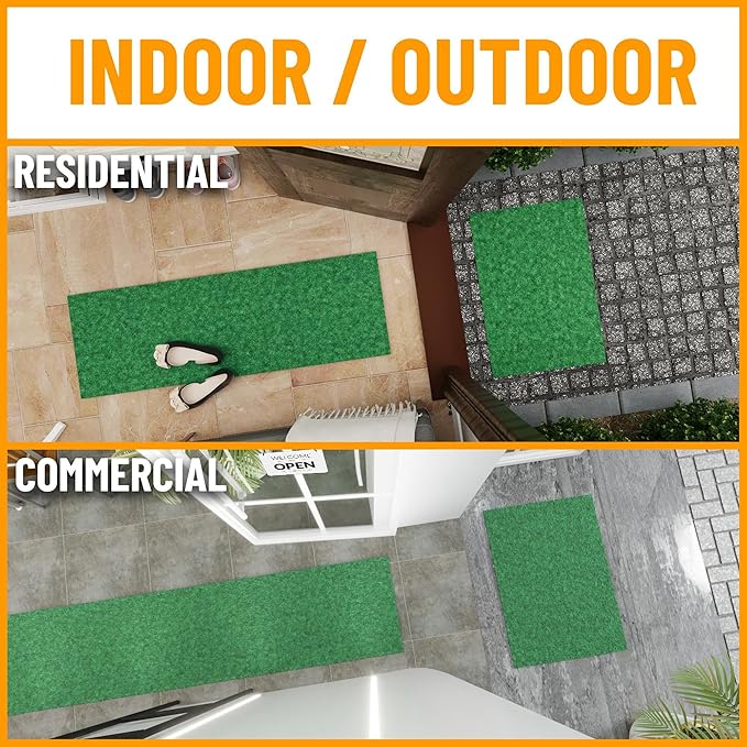 Ottomanson 2' x 19' Hallway Runner with Scraper Pile Extra Durable Non-Slip Rug Mat for Indoor & Outdoor Use - Ideal for Kitchen, Entryway, Patio & Garage - High-Traffic Carpet, Green