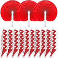 Handepo 200 Pieces Wedding Fans Folding Paper Fans Paper Fans Round Shaped Folding Fans Handheld Fan with Plastic Handle for Wedding Celebration Birthday Party Favor (Red)