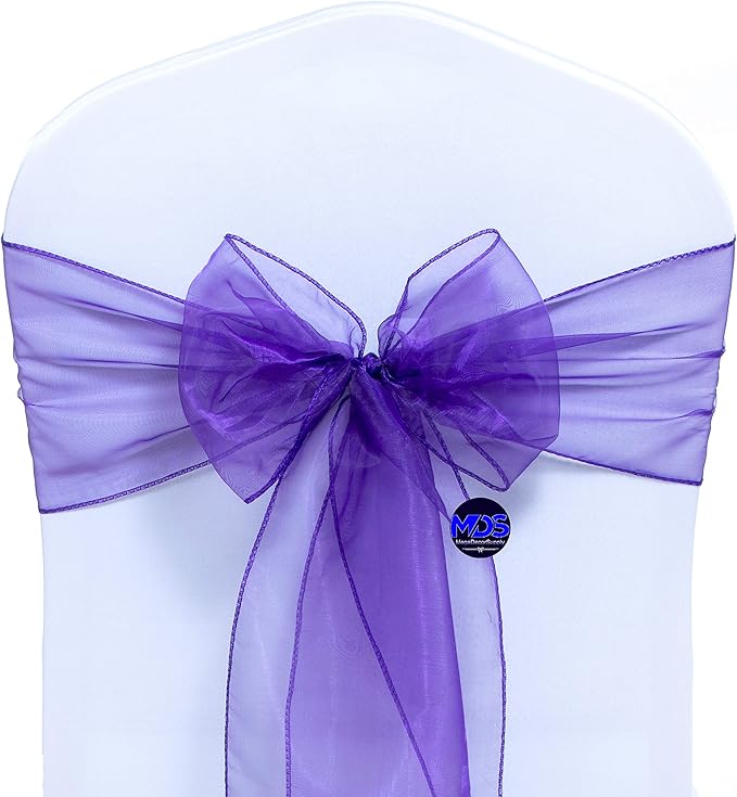 MDS Pack of 50 PCS Organza Chair Sashes Wider Dining Chair Bows Ribbon Tie Back for Wedding Party Birthday Bridal Shower Reception Event Banquet Home Chair Cover Decoration - Purple