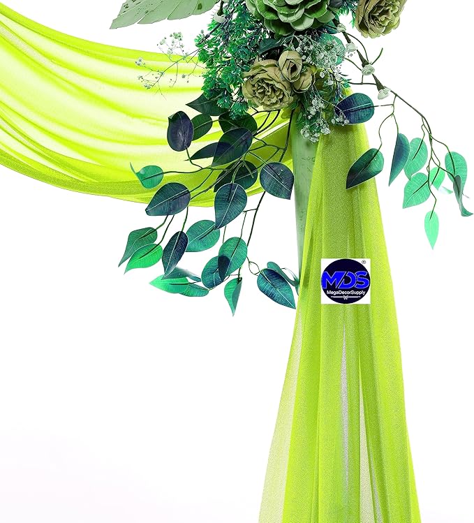 MDS Halloween Chiffon Draping Fabric - 1 Panel, 30" Wide x 50ft Long - Sheer Spooky Arbor & Canopy Drapery for Haunted House Backdrops, Party Ceilings, DIY Costumes & Themed Events - Parrot Green