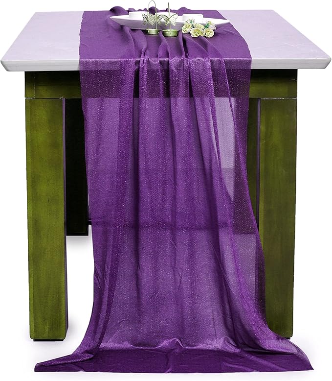 MDS Halloween Chiffon Table Runner - 5 Pack, 29 x 170 Inches, 14ft Each - Sheer Spooky Table Runners for Haunted House Parties, Trick-or-Treat Tables, Witchy Décor, Wedding & Events - Cadbury Purple