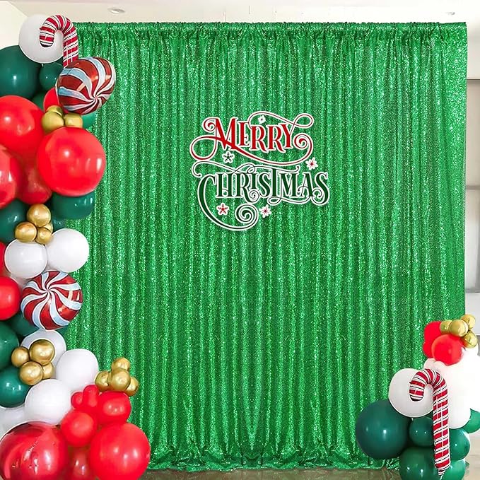 7ft x 7ft Green Sequin Backdrop Curtain Party Backdrop Curtain for Sparkly Birthday Bridal Wedding Curtain