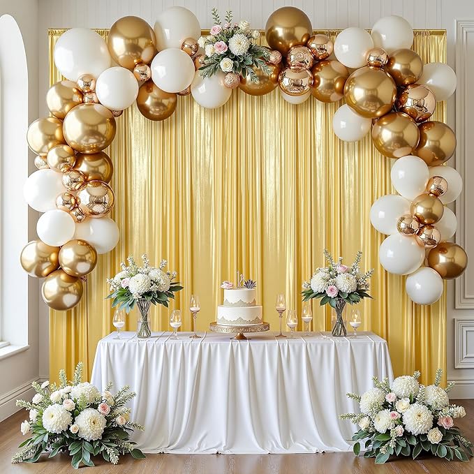 gogoparti 20x10FT Gold Sequin Backdrop Curtain - 4 Panels of 5x10FT Wrinkle-Free Glitter Drapes for Photography, Birthdays, Weddings & Graduations