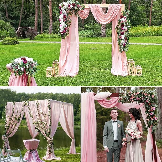 6 Panels Pink Wedding Arch Drapery 28" x 20Ft Wedding Arch Draping Fabric Chiffon Fabric Drape Sheer Backdrop Curtain for Weddings Party Swag Ceremony Birthday Arbor Drapery Reception Ceiling Décor