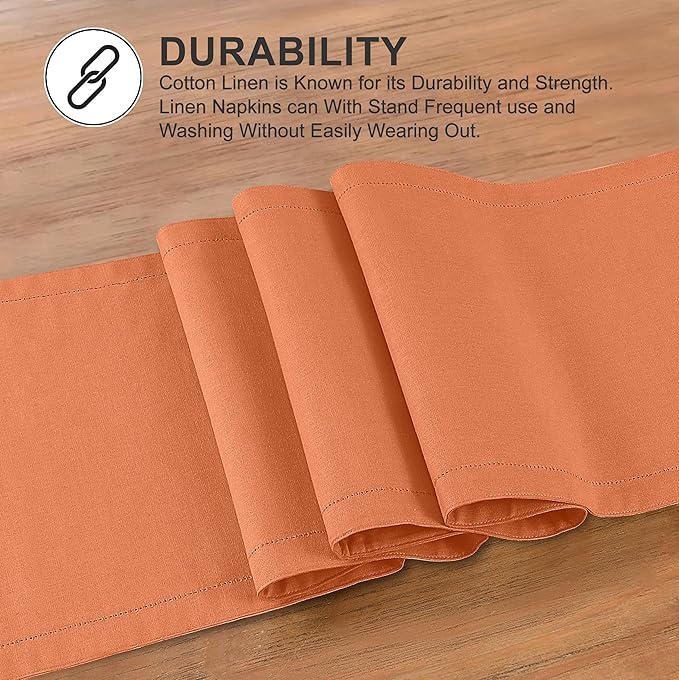 Ruvanti Linen Table Runner 60 Inches, Classic Hemstitch, Washable, Reusable, Non-Slipping, Stain Resistant- Perfect for Parties, Weddings, Dinners, Thanksgiving, Christmas, Indoor use – Orange