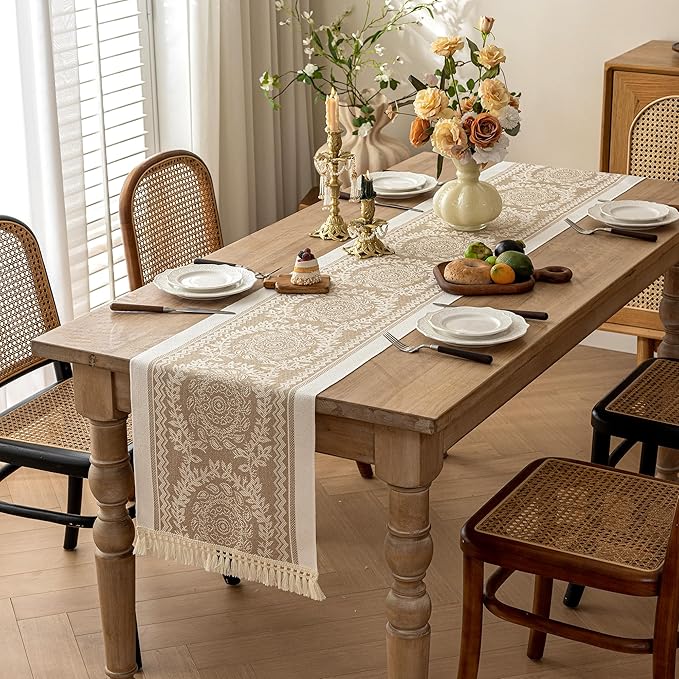 Table Runners 95 Inches,Waterproof Boho Table Runner with Tassel Fringe,Table Runner for Party Coffee Table