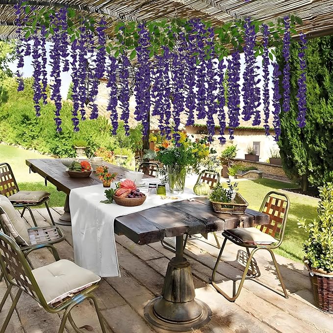 24 Pcs of Wisteria Hanging Flowers, 3.75 Feet Fake Wisteria Flower Strings, Artificial Wisteria Flowers Hanging Garland for Backdrop, Wedding, Ceremony,Garden and Home Wall Decoration (Light Purple)