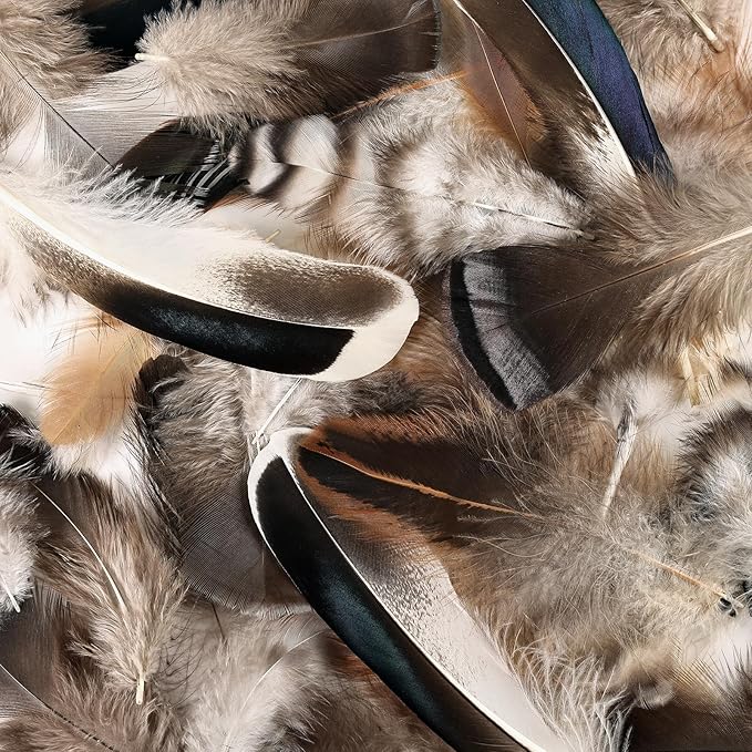 MAOFENG 120pcs 7 Styles Natural Bulk Feathers Assorted Mixed Feathers for DIY Crafts Dream Catcher Wedding Hair Hats Decoration,Guinea Fowl Feathers
