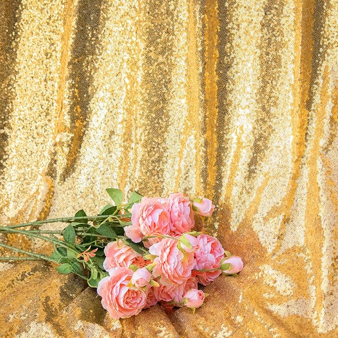 JYFLZQ Gold Sequin Backdrop Curtains 4ft x 8ft 2 Panel Glitter Photo Booth Backdrops Sparkly Photography Background Drapes for Parties Wedding Bridal Showers