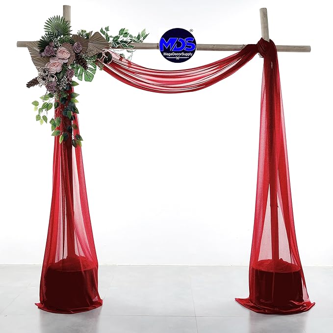 MDS Halloween Chiffon Draping Fabric - 2 Panel, 30" Wide x 30ft Long - Sheer Spooky Arbor & Canopy Drapery for Haunted House Backdrops, Party Ceilings, DIY Costumes & Themed Events - Apple Red