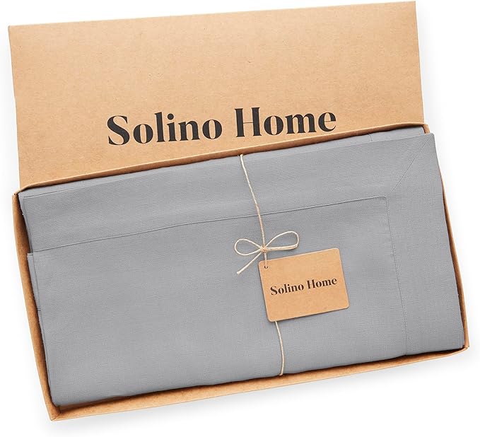 Solino Home Soft Grey Linen Tablecloth 60 x 108 Inch - 100% Pure Linen Table Cloth for Rectangle Tables - Fete, Machine Washable Tablecloth for Fall, Autumn, Thanksgiving, Christmas