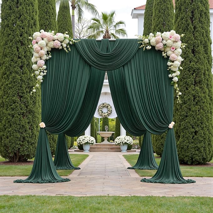 10ftx10ft Wrinkle Free Hunter Green Backdrop Curtains for Party Background, 2 Panels Silky Polyester Green Photo Backdrop Drapes Back Drop Cloth for Wedding Birthday Photography Baby Shower Decor