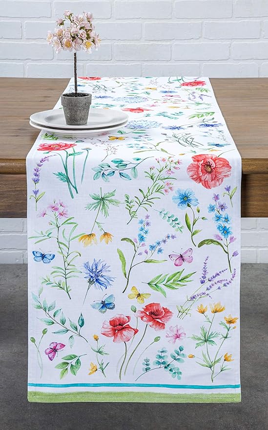 Maison d' Hermine Table Runner 100% Cotton Double Layer Table Runners 108 inches Long Decorative for Home Kitchen Dining Party Wedding Bridal Shower Spring Summer (Just Floral, 14.50" x 108")