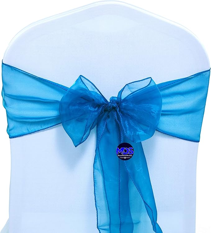 MDS Pack of 150 PCS Organza Chair Sashes Wider Dining Chair Bows Ribbon Tie Back for Wedding Party Birthday Bridal Shower Reception Event Banquet Home Chair Cover Decoration - Dark Teal
