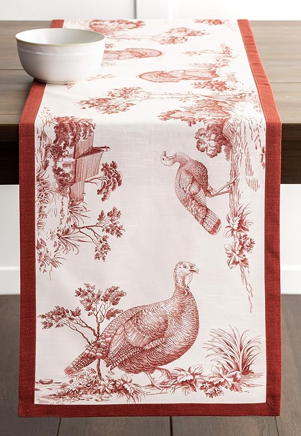 Maison d' Hermine Table Runner 100% Cotton Single Layer Table Runners 72 inches Long for Thanksgiving Christmas Decorations Home Kitchen Dining Party Wedding (Holy Jouy - Red, 14.5" x 72")