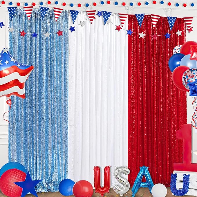 White Backdrop Curtain for Wedding Parties - 2ftx8ft Sparkly Sequin Fabric Drape 6 Panels White Curtain Baby Shower Birthday