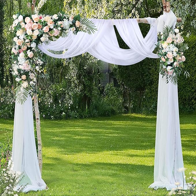 Wedding Arch Draping Fabric White Arch Drapes Sheer Backdrop Curtain for Ceremony Wedding Arches Decor 19Ft Length x 28" Width 1 Panel