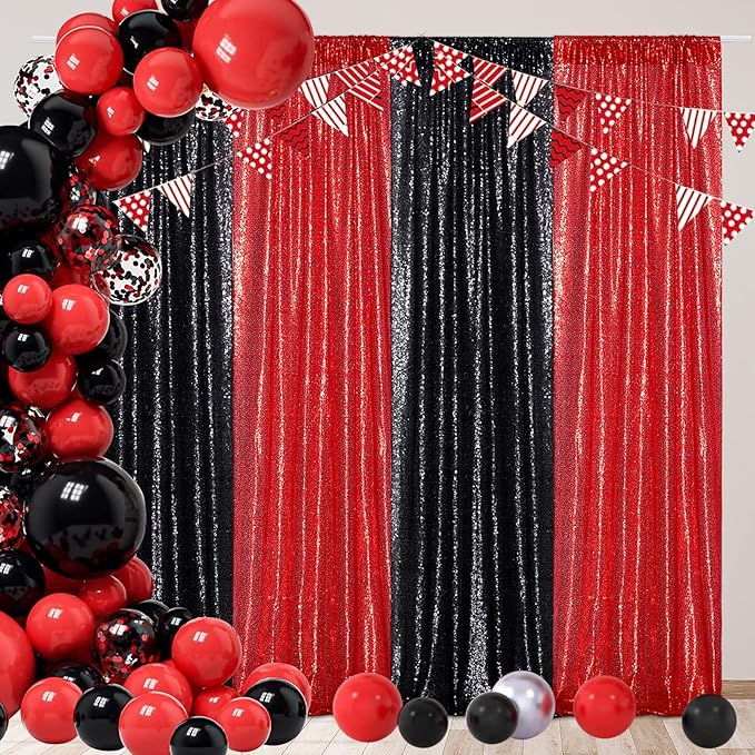 Poise3EHome Black Sequin Backdrop Curtains,4 Panels 2FTx8FT Glitter Background for Halloween Birthday Party Wedding Christmas Thanksgiving Holiday Festival Decor