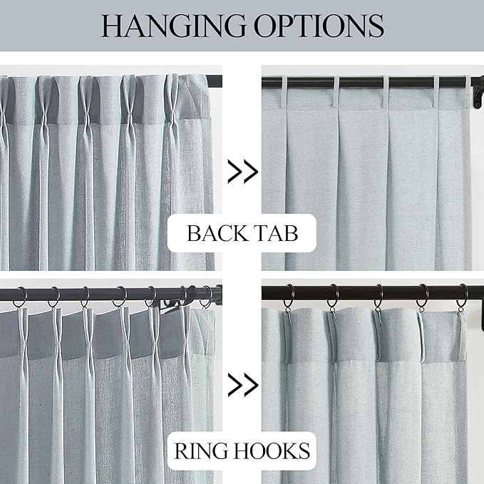 Vision Home Blue Fog Pinch Pleated Semi Sheer Curtains Textured Linen Blended Light Filtering Window Curtains 72 inch for Living Room Bedroom Patio Pinch Pleat Drapes with Hooks 1 Panel 60" Wx72 L