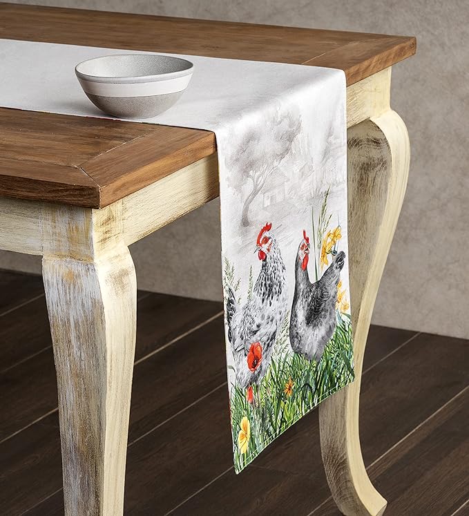 Maison d' Hermine Table runner 100% Cotton Double Layer Table Runners 72 inches long Decorative for Home Kitchen Dining Party Baby Shower Wedding Bridal Shower Spring Summer (Basse Cour, 14.50" x 72")